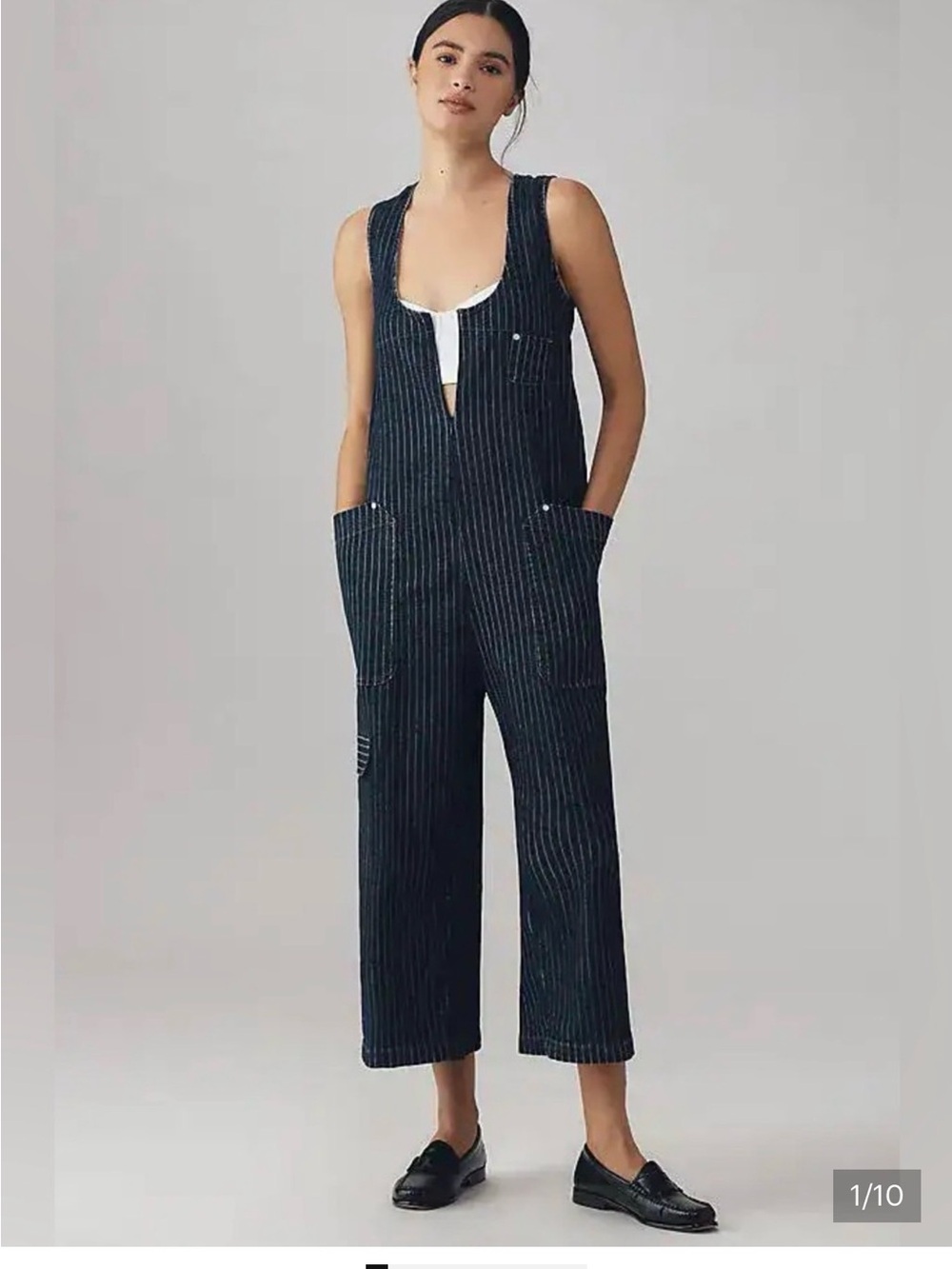 Women’s Navy Pinstripe Pilcro Jumpsuit - Classic Workwear Style